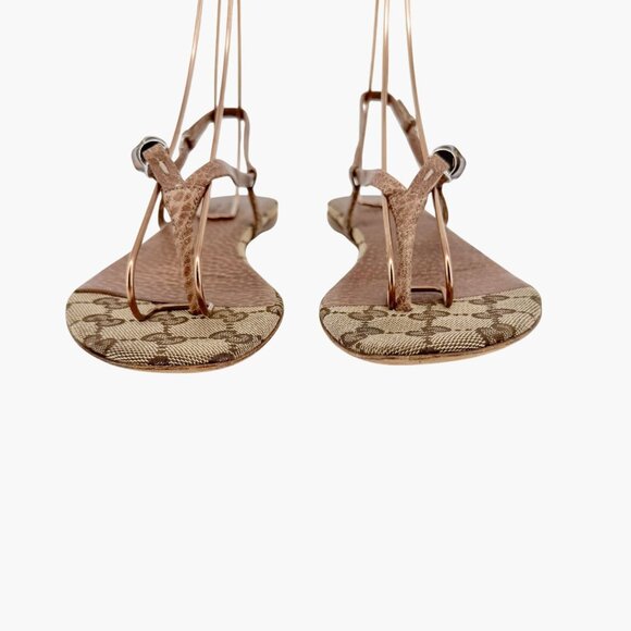 Gucci Bamboo GG Flat Thong Sandals Size 36 US 6 Beige Monogram Canvas Flop Flop - Picture 5 of 13